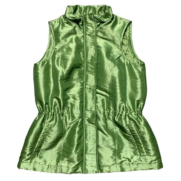 Coldwater Creek Womens Green Sleeveless Shiny Vest Jacket Full Zip Snap Medium - Picture 5 of 16